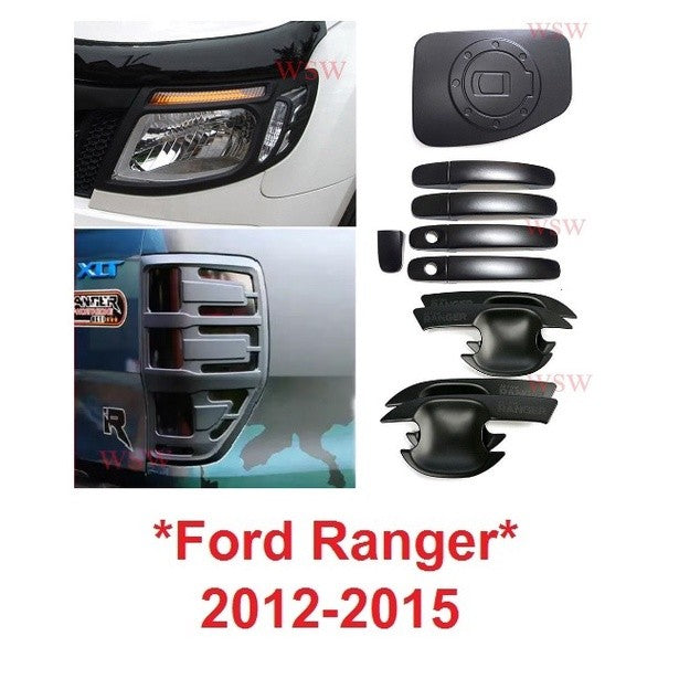1ชุด ตามรูป Ford Ranger PX 2012 - 2014 ครอบไฟหน้า ไฟท้าย ฟอร์ด เรนเจอร์ ถาดรองมือ ครอบมือเปิด ครอบฝาถังน้ำมัน สีดำด้าน