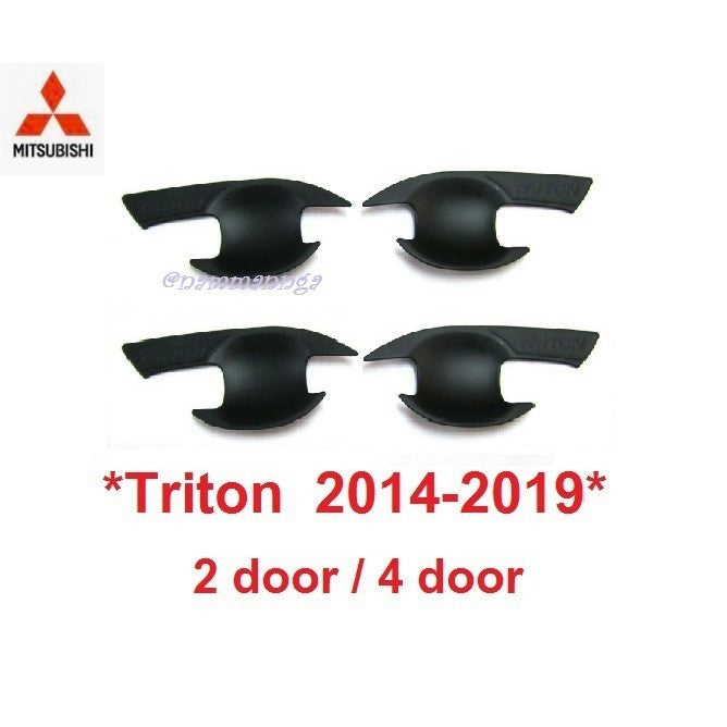 สีดำด้าน เบ้ากันรอย Mitsubishi Triton 2014 2015 - 2020 มิตซูบิชิ ไทรทัน ถาดรองมือเปิดประตู เบ้ามือจับประตูเบ้ารองมือเปิด