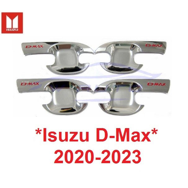 เบ้ากันรอยประตู Isuzu D-Max 2020 - 2022 อีซูซุ ดีแม็กซ์ เบ้ารองมือเปิด ชุบโครเมี่ยมโลโก้แดง ถาดรองมือเปิดประตู DMAX