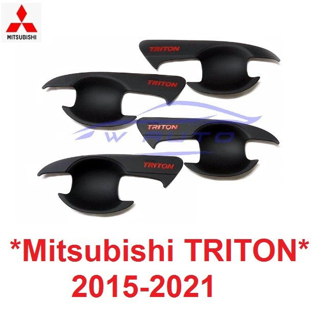 เบ้ารองมือเปิด มิตซูบิชิ ไทรทัน 2014 - 2021 ดำด้าน โลโก้แดง Mitsubishi Triton ถาดรองมือเปิดประตู เบ้ามือจับประตู MQ MR - Image 7
