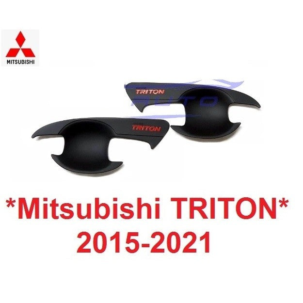 เบ้ารองมือเปิด มิตซูบิชิ ไทรทัน 2014 - 2021 ดำด้าน โลโก้แดง Mitsubishi Triton ถาดรองมือเปิดประตู เบ้ามือจับประตู MQ MR - Image 6