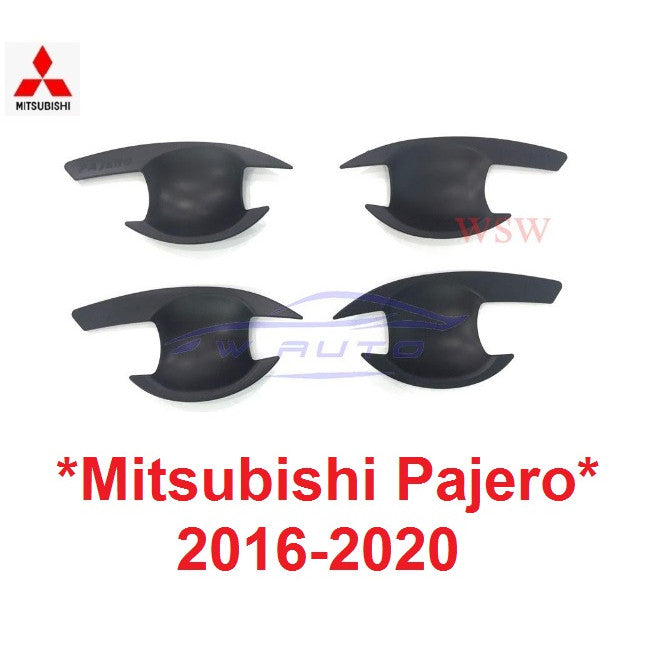ดำด้าน เบ้ารองมือเปิด Mitsubishi Pajero Sport 2016 - 2021 มิตซูบิชิ ปาเจโร ถาดรองมือเปิดประตู เบ้ามือจับประตู เบ้ากันรอย