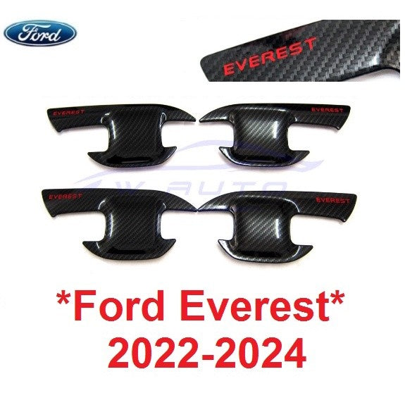 ถาดรองมือเปิดประตู ลายเคฟล่า Ford Everest SUV 2022 - 2024เบ้ารองมือ ฟอร์ด เอเวอเรสต์ ถ้วยรองมือเปิด เบ้ามือ เบ้ากันรอย