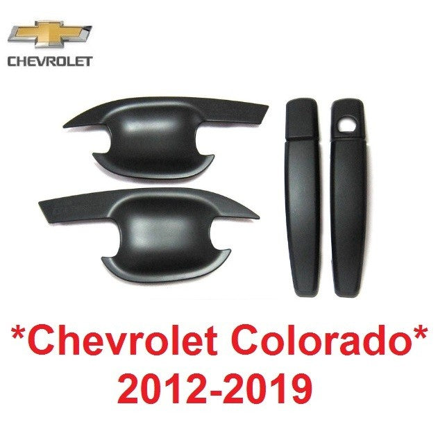 2ประตู ถาดรองมือเปิด ครอบมือจับประตู Chevrolet Colorado 2012 - 2019 ดำด้าน เชฟโรเลต โคโลราโด เบ้ามือจับประตู เบ้ากันรอย