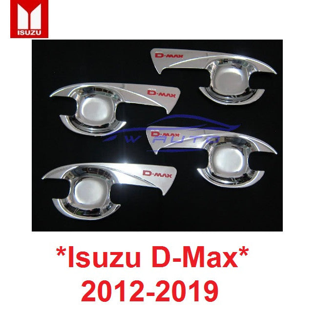 โลโก้แดง เบ้ารองมือเปิด Isuzu D-Max Stealth 2012 - 2019 อีซูซุ ดีแม็กซ์ โครเมี่ยม เบ้ากันรอย ถาดรองมือเปิดประตู DMAX