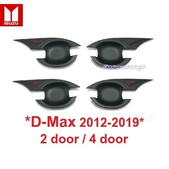 เบ้ารองมือเปิด Isuzu D-Max 2012-2019 สีดำด้าน อีซูซุ ดีแม็กซ์ โลโก้สีแดง เบ้ากันรอย ของแต่งรถ ถาดรองมือเปิดประตู กันรอย