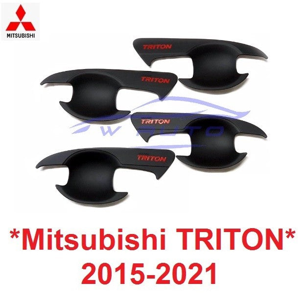 เบ้ารองมือเปิด มิตซูบิชิ ไทรทัน 2014 - 2021 ดำด้าน โลโก้แดง Mitsubishi Triton ถาดรองมือเปิดประตู เบ้ามือจับประตู MQ MR