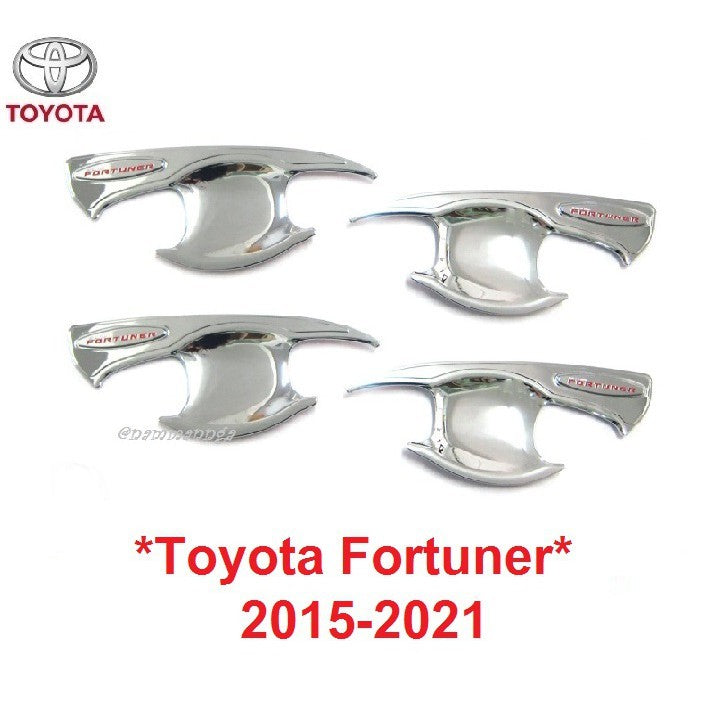เบ้ารองมือเปิด Toyota Fortuner SUV 2015-2021 โตโยต้า ฟอร์จูนเนอร์ ชุบโครเมี่ยม โลโก้แดง ถ้วยมือเปิด ถาดรองมือ เบ้ากันรอย