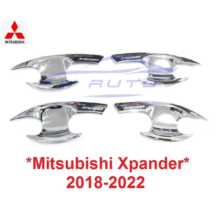 เบ้ารองมือเปิด เบ้ากันรอย MITSUBISHI XPANDER SUV 2018- 2022 มิตซูบิชิ เอ็กแพนเดอร์ ชุบโครเมี่ยม โลโก้แดง เบ้ามือจับประตู