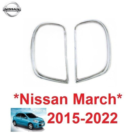 สีชุบโครเมี่ยม ครอบไฟท้าย NISSAN March 2014 2015 - 2022 นิสสัน มาร์ช ฝาครอบไฟท้าย ไฟท้าย ของแต่งมาร์ช