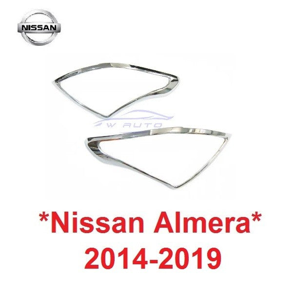 สีชุบโครเมี่ยม ครอบไฟท้าย Nissan Almera 2012 - 2019 ฝาครอบไฟท้าย นิสสัน อัลเมร่า ครอบ ไฟท้าย แต่งไฟ ไฟ 2013 2014 2015