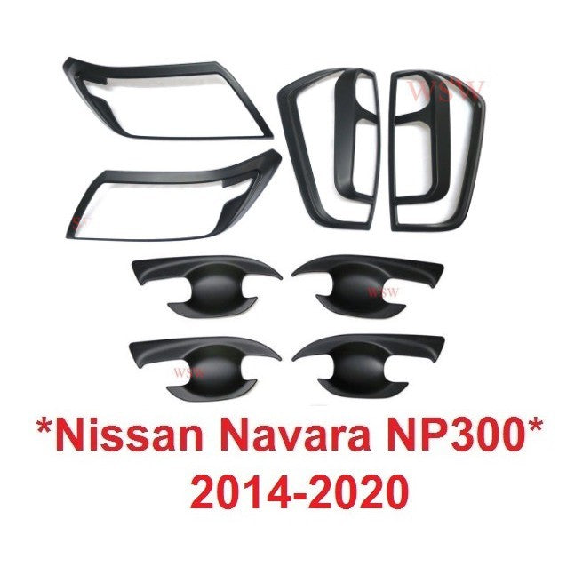 ชุด ครอบไฟท้าย เบ้ามือเปิด ประตู Nissan Navara NP300 2013-2019 รถ นิสสัน นาวาร่า สีดำด้าน ถาดรองมือเปิดประตู ครอบไฟหน้า