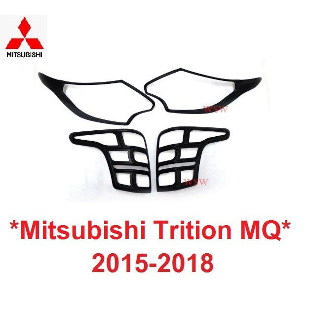 1ชุด  ครอบไฟท้าย ครอบไฟหน้า Mitsubishi Triton MQ 2015 - 2018 สีดำด้าน มิตซูบิชิ ไทรทัน ครอบไฟหน้า ฝาครอบหน้า 2014