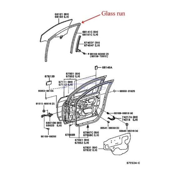 แท้ศูนย์ ยางร่องกระจกToyota Corolla Altis โตโยต้า อัลติส 2000 2001 2002 2003 - 2007 กระจก ยางสักหลาด กันน้ำ กันลม - Image 2