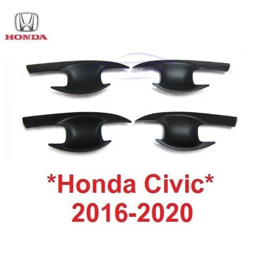 สีดำด้าน เบ้ารองมือเปิด Honda Civic 2016 - 2019 เบ้ากันรอย ฮอนด้า ซีวิค ถาดรองมือเปิด ประตู เบ้ามือจับประตู ถ้วยมือเปิด