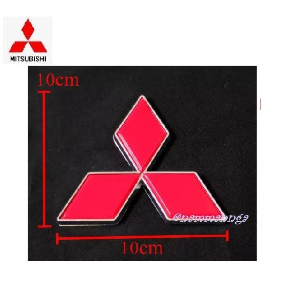 ขนาดตามรูป โลโก้ สามเหลี่ยม สีแดง ขอบโครเมี่ยม MITSUBISHI LANCER RED PAJERO SHOGUN COLT มิตซูบิชิ 10 x 10 cm แผ่นป้าย