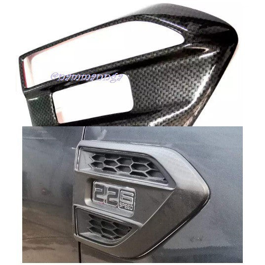 รุ่นเว้าโลโก้ ครอบแก้ม ลายเคฟล่า FORD RANGER 2015-2021 ครอบแก้มข้าง ฟอร์ดเรนเจอร์ ครอบแก้มข้างประตู ครอบ Side vent - Image 2