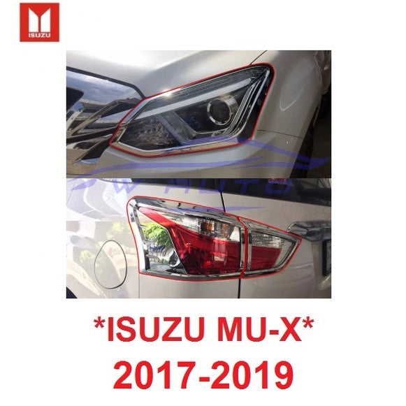 ครอบไฟหน้า 1ชุด ครอบไฟท้าย Isuzu MU-X MUX 2017 - 2019 สีชุบโครเมี่ยม อีซูซุ มิวเอ็กซ์ ครอบไฟ ครอบไฟรถยนต์ แต่งไฟ MU X