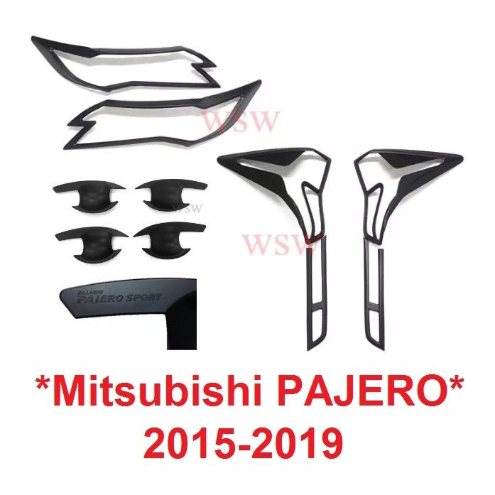 ครอบไฟหน้า Mitsubishi PAJERO SPORT 2015 - 2019 สีดำด้าน มิตซูบิชิ ปาเจโร ไฟท้าย ฝาครอบท้าย ชุดแต่ง ถาดรองมือเปิด เบ้า