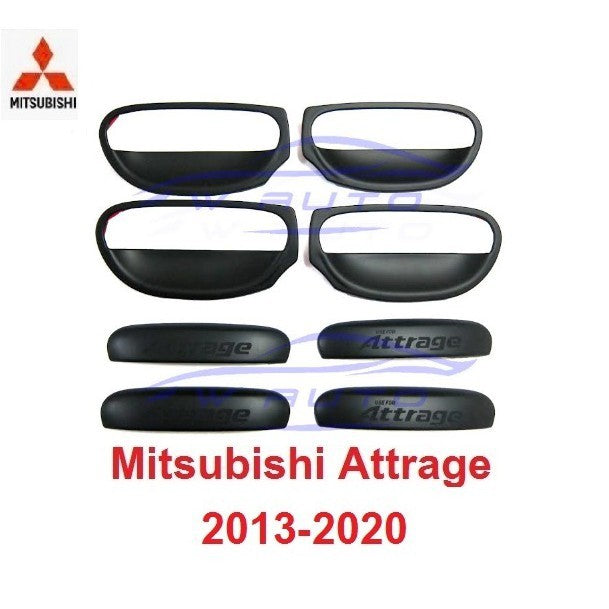สีดำ ครอบมือจับประตู มิตซูบิชิ แอททราจ 2013 - 2019 เบ้ารองมือเปิด Mitsubishi Attrage เบ้ากันรอย ถาดรอง มือเปิด เบ้ามือ