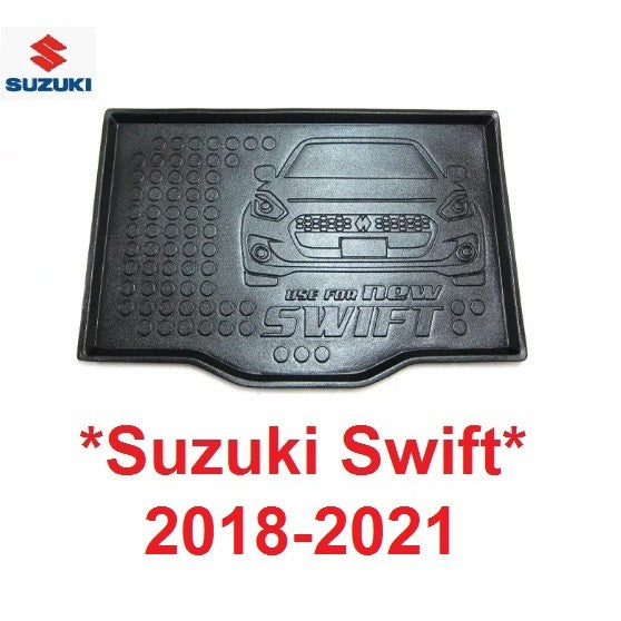 ถาดรองท้ายรถ Suzuki Swift 2018 - 2021 พลาสติกสีดำ ถาดรองกันเปื้อน ซูซุกิ สวิฟท์ ถาดรองหลังรถ ถาดท้าย ถาดวางของท้ายรถ
