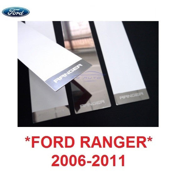 รุ่น4ปต เสากลาง Ford Ranger 2005 - 2011 สแตนเลส แผ่นแปะ เสากลางประตู ฟอร์ด เรนเจอร์ เสาประตู กันรอย เสาประตู