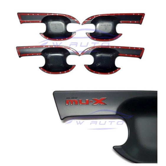 เบ้ารองมือเปิด เบ้ากันรอย Isuzu mux MU-X 2021 - 2023 อีซูซุ มิวเอ็กซ์ ดำด้าน โลโก้แดง ถาดรองมือเปิดประตู เบ้ามือจับประตู - Image 2