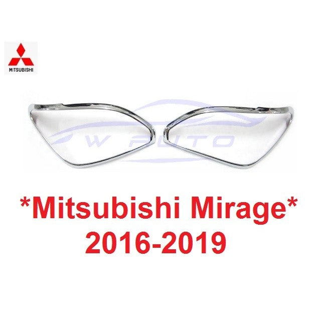 สีชุบโครเมี่ยม ครอบไฟหน้า Mitsubishi Mirage 2016- 2019 มิตซูบิชิ มิราจ แต่งไฟหน้า ฝาครอบหน้า