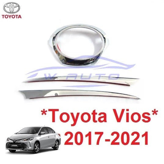 คิ้วกระจังหน้า Toyota Vios 2017 - 2021 ครอบโลโก้ ครอบโลโก้หน้ารถ โตโยต้า วีออส ครอบโลโก้หน้า คิ้วครอบโลโก้หน้า ชุบ