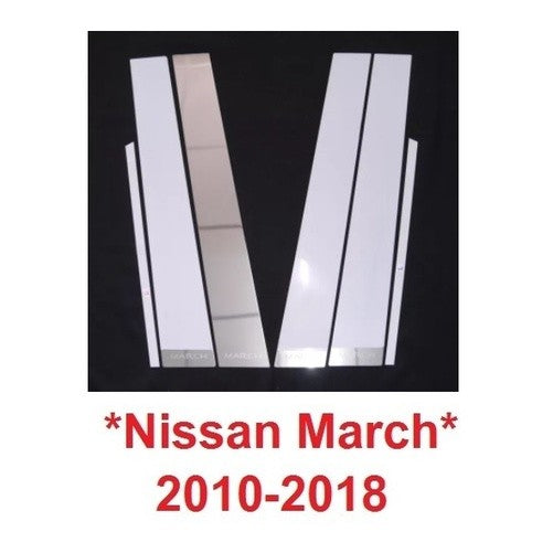 เสาประตู สแตนเลส 4ชิ้น นิสสัน มาร์ช Nissan March 2010 - 2019 แผ่นแปะเสาข้างประตู เสากลาง เสาข้าง ประตู เสากลางรถ