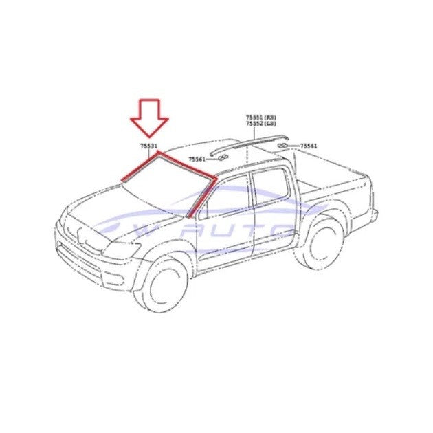 ศูนย์แท้ ยางกระจกหน้า TOYOTA VIGO FORTUNER 2005-2014 ยางขอบ กระจกหน้า โตโยต้า วีโก้ ฟอร์จูนเนอร์ คิ้วกระจกบังลมหน้า - Image 2