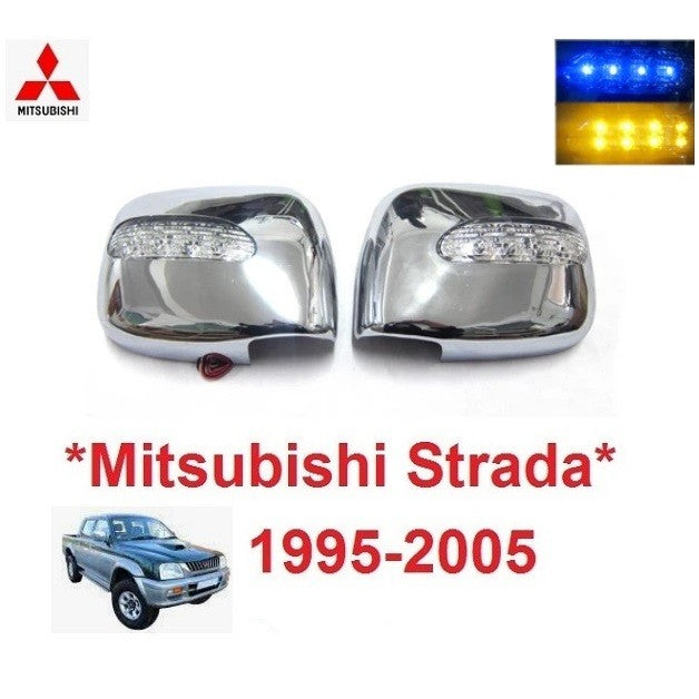 ไฟ LED ครอบกระจกมองข้าง Mitsubishi Strada 1995-2004 มิตซูบิชิ สตราด้า สตราดา แกรนดิส ชุบโครเมี่ยม ฝาครอบ กระจกมองข้าง